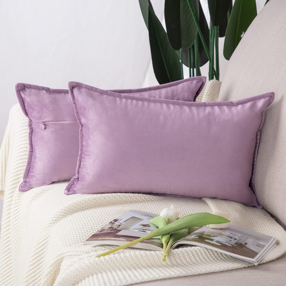 5507 Set of 2 Super Soft Velvet Decorative Throw Pillow Covers 12x20 inch